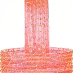 Qufrozy Set Of 12 Rose Glass Artificial Stones & Beads Bangle-picture-20