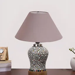 Devansh Grey Textured Traditional Frusturical Shaped Wooden Table Lamp & Mosaic Glass image 5