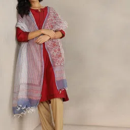 Fabindia Floral Hand Block Printed Cotton Silk Dupatta-picture-17