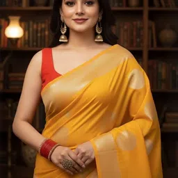 Bindi Fashion Woven Design Zari Silk Blend Handloom Banarasi Saree image 4