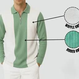 try this Men Colorblock Polo Neck Cotton Blend Light Green T-Shirt image 3