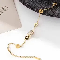 KARISHMA KREATIONS Gold-Plated Stainless Steel CubicZirconia Studded Anti-Tarnish Bracelet image 2