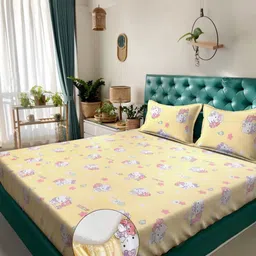 KLOTTHE Kids Yellow & Pink Printed Pure Cotton 400 TC King Bedsheet Sets - 2.25 m x 1.5 m-picture-18