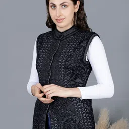 Chatanya Women Ethnic Motif Self Design Button Detail Woollen Cardigan image 5