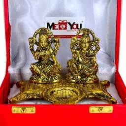 ME & YOU Yellow Gold-Plated Laxmi Ganesh Murti With Diya image 2