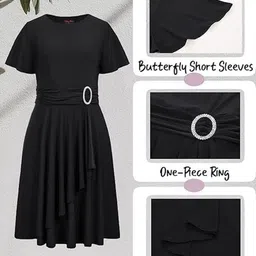 TASHVIKA'S Flutter Sleeve PU Coated A-Line Midi Dress image 3