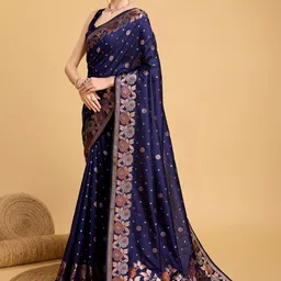 Moda Rapido Floral Zari Silk Blend Handloom Banarasi Saree image 2