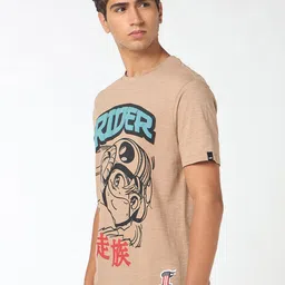 bewakoof air Bewakoof Men Ginger Root Brown Rider Graphic Printed T-Shirt image 3