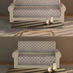 Fashion Throw Beige Checked Velvet 4 Piece Sofa Cover-image-98