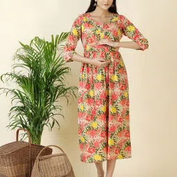 Pakiza Enterprises Floral Print A-Line Maternity Midi Dress-picture-20
