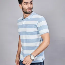 BE POSITIVE Men Striped Polo Collar T-shirt image 4
