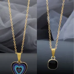 Birado Jewellery Set Of 2 Stainless Steel Gold-Plated Heart Shaped Pendants With Chains-image-81