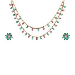 Anvik Gold-Plated Artificial Stones Studded Necklace And Earrings image 4
