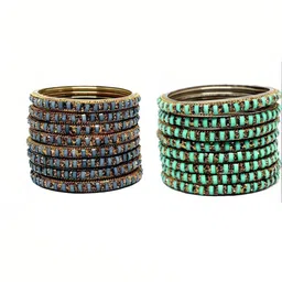 AMSHA Set Of 2 Multi Glass Artificial Stones & Beads Bangle-image-68
