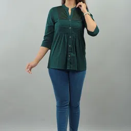 iqraar Women Regular Fit Embroidered Mandarin Collar Casual Shirt image 4