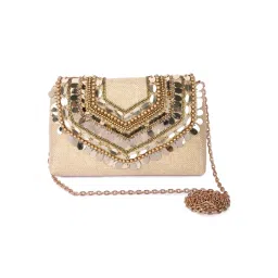 The Purple Sack Boho Gold Beige Clutch with Detachable Chain image 1