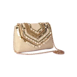 The Purple Sack Boho Gold Beige Clutch with Detachable Chain image 2