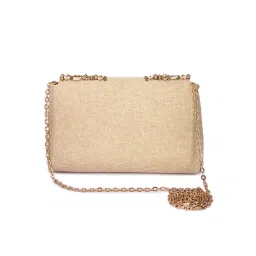 The Purple Sack Boho Gold Beige Clutch with Detachable Chain image 3