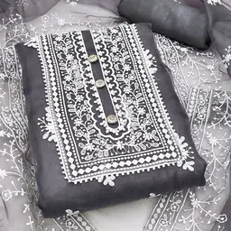 SAINOOR Embroidered Thread Work Organza Semi-Stitched Dress Material-picture-20