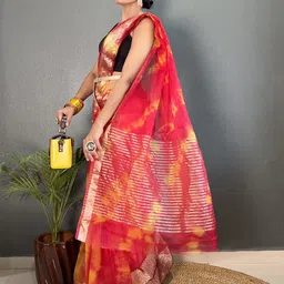 V3 FASHION STUDIO Woven Design Handloom Leheriya Saree image 3