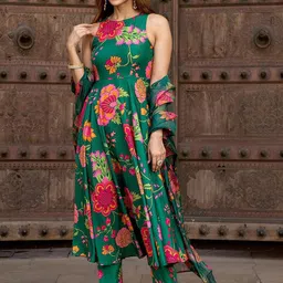GoSriKi Women Floral Printed Regular Kurta with Palazzos & With Dupatta image 1