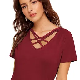 SAIOM Women Solid V-Neck Short Sleeves Cotton Top-picture-32
