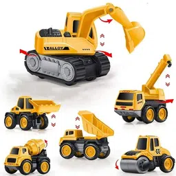 rutshra Engineering Toy Set 6 Truck Crane Excavator roller forklift Mixer RSH-picture-46
