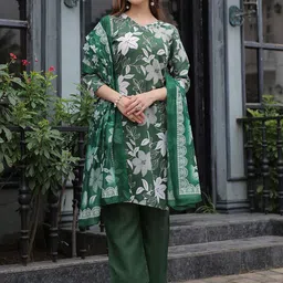 ARADHNA Women Floral Printed Kurta with Trousers & Dupatta-image-24
