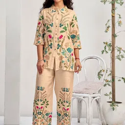 Selvia Printed Collar Neck Shirt With Trousers Co-Ords-image-18