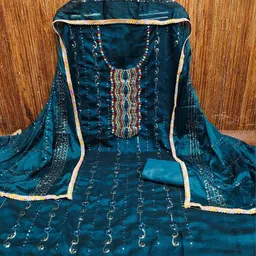 Maroosh Floral Emboidered Thread Work Unstitched Dress Material image 2