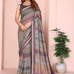 Jinal & Jinal Checked Zari Chanderi Saree image 3