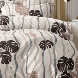 Aura White & Grey Floral 350 TC King Bedsheet with 2 Pillow Covers image 2