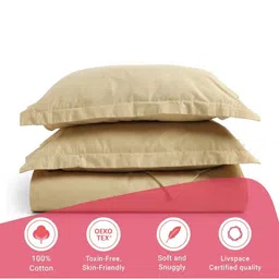 LIVSPACE Paleto Beige Pure Cotton 144 TC Double Queen Bedsheet Set-2.54 m X 2.29 m-image-2