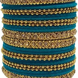 TRIOXY Turquoise Blue Glass Artificial Stones & Beads Bangle image 2