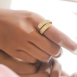 rubans voguish Rubans 18K Gold-Plated Stainless Steel Tarnish-Free Waterproof Dual Row CZ Adjustable Ring image 1