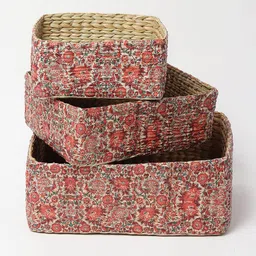habereindia Multicolor Natural Fibre Set of 3 Organiser Tray and Storage Basket image 3