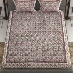 Anadhika Cream-Coloured Floral 220 TC King Bedsheet With 2 Pillow Covers image 2