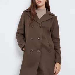 Styli Women Notched Lapel Collar Double Breasted Long Line Woolen Overcoat-image-6