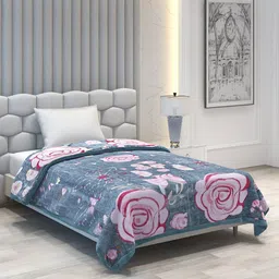 Monte Carlo Grey & Pink Printed Heavy Winter 1051 GSM Single Bed Blanket-image-74