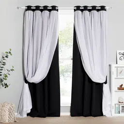 BFAM Black & White Set of 2 Floral Black Out Door Curtain-picture-31