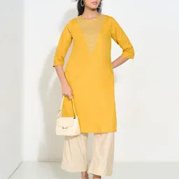 RANGMANCH BY PANTALOONS Floral Embroidered Thread Work Round Neck Kurta-image-54