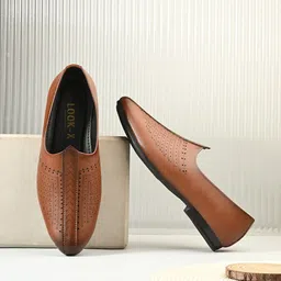 FOOTLOOSE Men Woven Design Slip-On Nagra Juttis With Laser Cuts-image-7