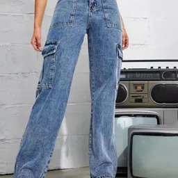 DressBerry Women Comfort Wide Leg High-Rise Light Fade Stretchable Jeans-image-93