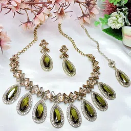 VATSALYA creation Alloy Gold- plated Green Jewellery Set-picture-25