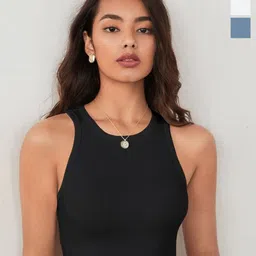 BAESD Women Pack of 3 Solid Round Neck Tank Crop Top-image-53