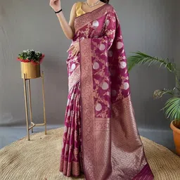 CANIZZARO Ethnic Motifs Zari Silk Blend Banarasi Saree image 4