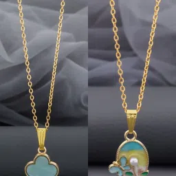 Birado Jewellery Set Of 2 Stainless Steel Gold-Plated Enamelled Pendants With Chain-picture-13