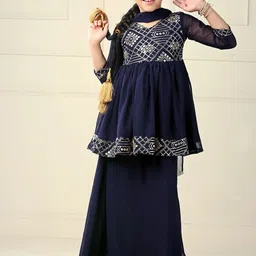 BAESD Girls Geometric Embroidered Regular Mirror Work Georgette Kurta & Skirt With Dupatta-picture-10