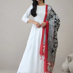 InWeave Women Pleated Kurta with Trousers & With Dupatta image 4
