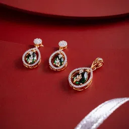 Kushal's Fashion Jewellery Green Gold-Plated Party Pendant Set-picture-15